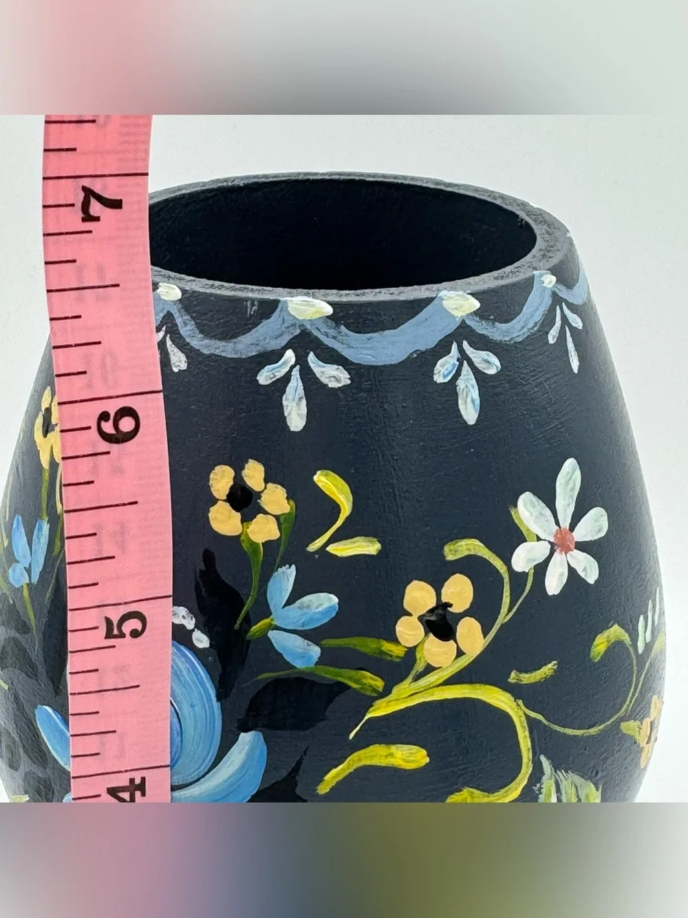 Vintage West German Painted Wooden Goblet Vase Alfreid Mages Aurachtal Folk Art